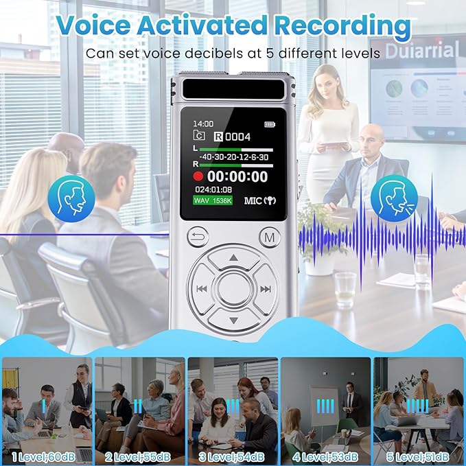 136GB Digital Voice Recorder with Playback,9000 Hours Audio Recording Device,Voice Activated Recorder with Noise Reduction,A-B Repeat,Mp3 Player&Password for Lectures/Meeting/Classes/Interviews,Silver