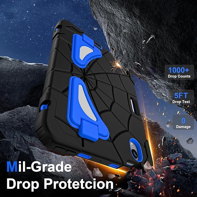 AKABEILA Compatible with Apple iPad mini 6 2021/iPad mini 7 2024 Tablet Case，Lightweight Shockproof Rugged Protective Cover with Kickstand for Kids Children Boys Babies Black Blue