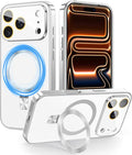 TOBOVON Magnetic for iPhone 17 Pro Case with Ring Stand, Fits MagSafe, with Built-in Camera Cover, Slim Electroplated Shockproof Phone Case, Silver