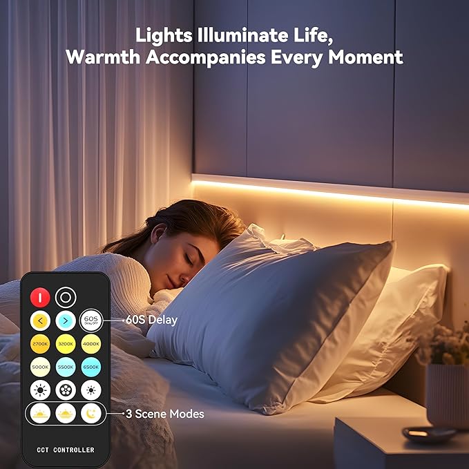 PAUTIX COB LED Strip Light White CCT Tunable 1920LEDs Super Bright,9.84ft Dimmable 2700K-6500K 24V LED Tape Light with UL-Listed Power Supply,for Under Cabinet Bedroom Kitchen TV Mirror DIY Lighting