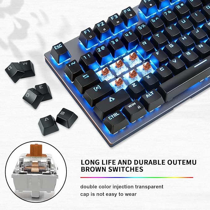 MOTOSPEED 2.4GHz Wireless/USB Wired Mechanical Keyboard 104Keys Led Backlit Brown Switches Gaming Keyboard for Gaming and Typing,Compatible for Mac/PC/Laptop