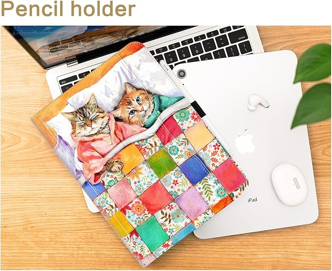 Vimorco Case for iPad (A16) 11th Generation 2025, for iPad 11th/10th Generation Case, Pencil Holder/Hand Strap/Pocket, Multiple Stand Protector PU Leather Shell Cover, Auto Wake/Sleep, Sleeping Cat