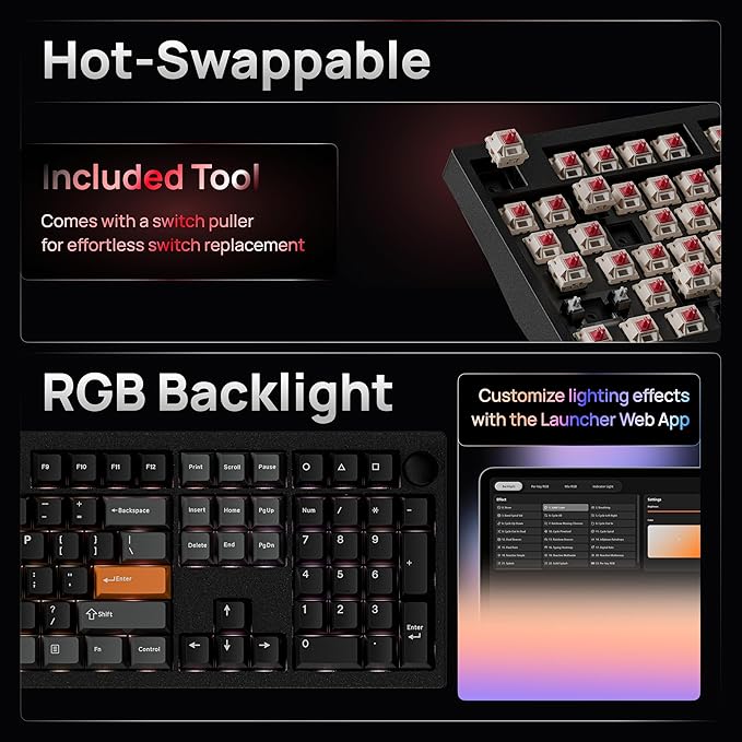 Keychron P6 Ultra 8K Polling Rate Full-Size Aluminum Wireless Mechanical Keyboard, 2.4 GHz/Bluetooth/Wired Custom RGB, Hot-Swappable Silk POM Red Switch for Mac Windows Linux - Black