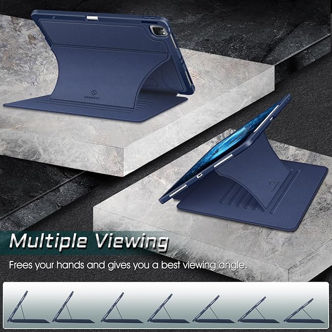 CaseBot Magnetic Case for iPad Pro 12.9-inch 6th Generation 2022, Multiple Angle Shockproof Rugged Stand Case, Soft TPU Back Cover w/Pencil Holder, Also Fit iPad Pro 12.9" 5th/4th/3rd Gen, Navy