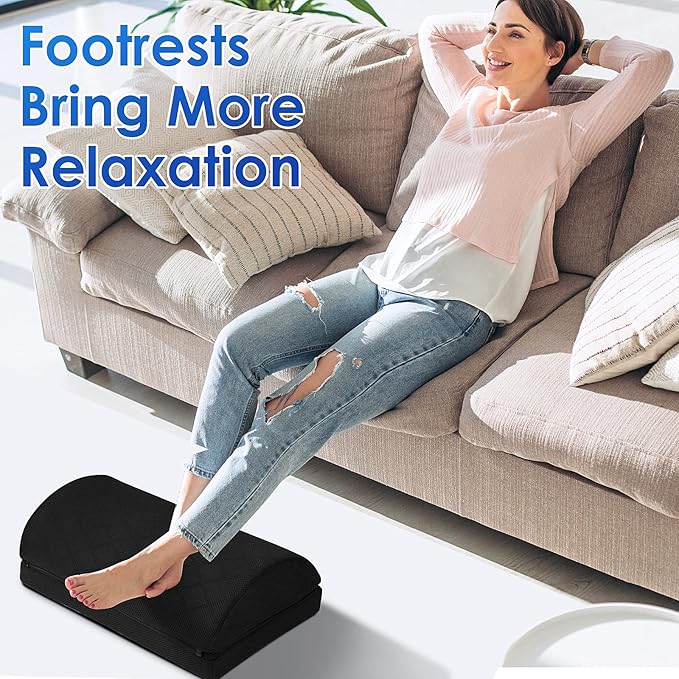 CushZone Foot Rest,Desk & Gaming Accessories,Foot Rest for Under Desk at Work,Comfortable Footrest with 2 Adjustable Heights & Removable Cover, Office Desk Accessories（Black-20 in）