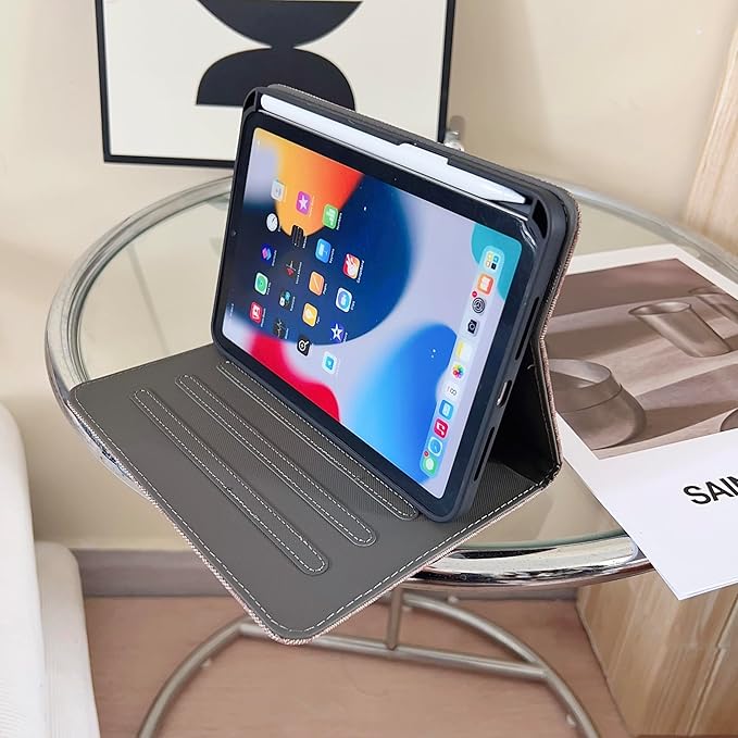 Brown Designer PU Leather Case for iPad mini 7 （A17 Pro） 2024/iPad Mini 6 2021 8.3 Inch,iPad mini 7th/6th Gen PU Cover with Slim Protective & Pencil Holder, Soft TPU Back & Auto Sleep/Wake