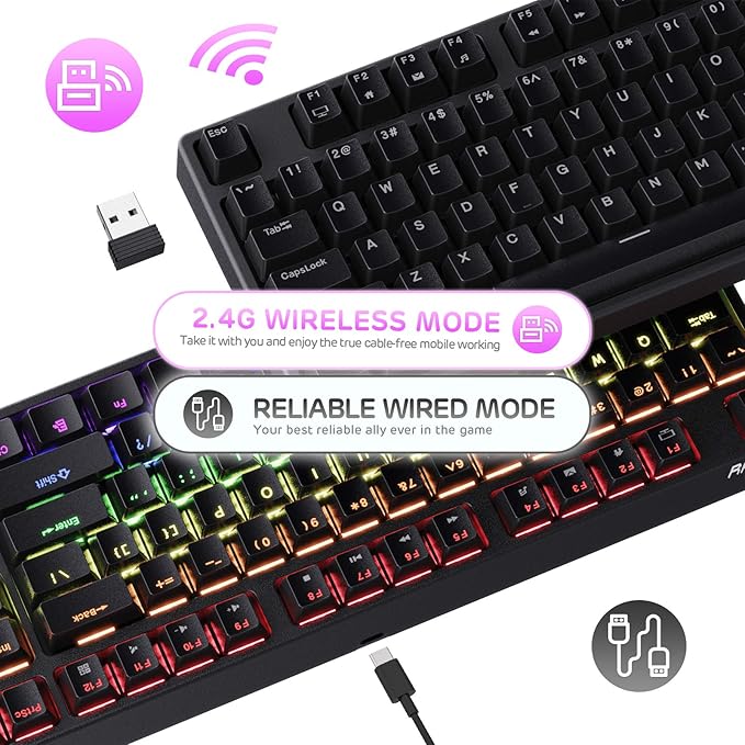 RK ROYAL KLUDGE RK87 Sink87G RGB 80% Mechanical Keyboard, Wireless 2.4G Tenkeyless Mechanical Keyboard with Programmable Software, 87 Keys, Tactile Brown Switches