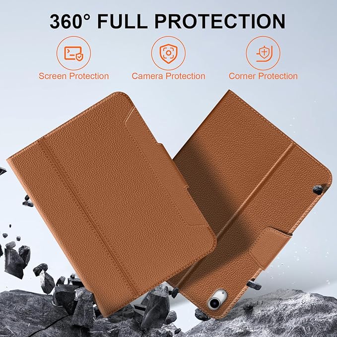 Leather Case for iPad Air 11" M4/M3/M2 (2026/2025/2024) & 10.9" 5th/4th Gen (2020/2022) with Pencil Holder & Buckle, Auto Wake/Sleep, Shockproof Adjustable Stand,Brown