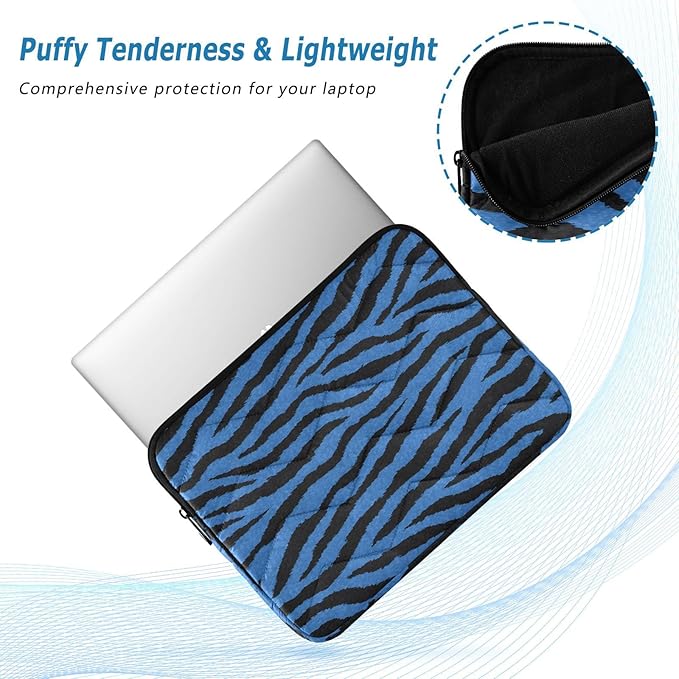 Laptop Case Sleeve, Blue Tiger Black Stripe Animal Print Shockproof Protective Computer Carrying Cover, Briefcase Handbags 13-13.3inch Laptop Sleeve Bag