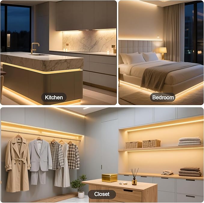 LED Strip Lights 16.4Ft Warm White Light 3000K Dimmable 24V COB Super Bright LED Strip Lights Suitable For Bedroom, Cabinet, TV lights and Home Indoor Decoration led tape lights( With Power Adapter )