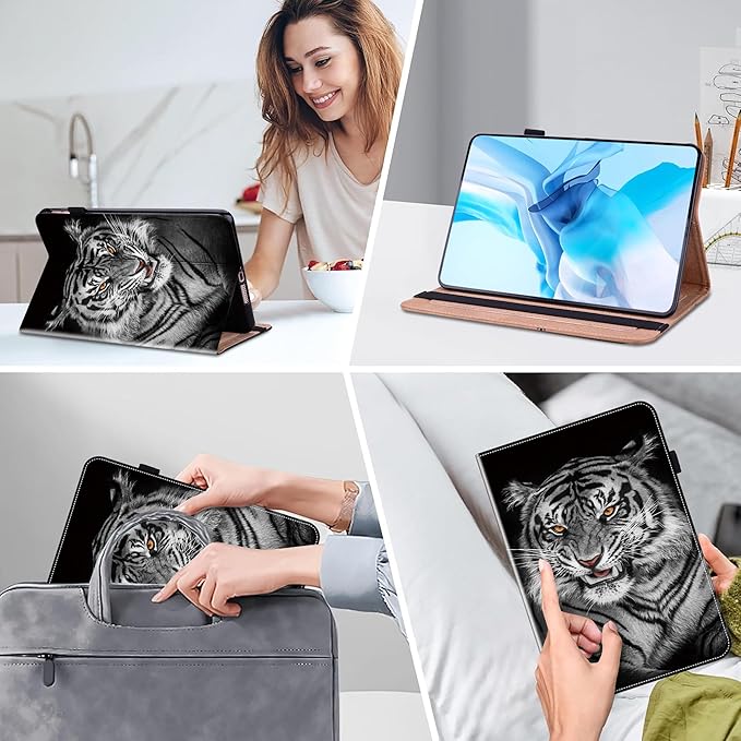 Case for iPad mini 5 (5th Generation,2019), iPad mini 4 3 2 1 Case 7.9 Inch with Auto Wake/Sleep & Elastic Band & Card Slot/Holder, Multi-Angle Viewing Stand Cover - Black Tiger