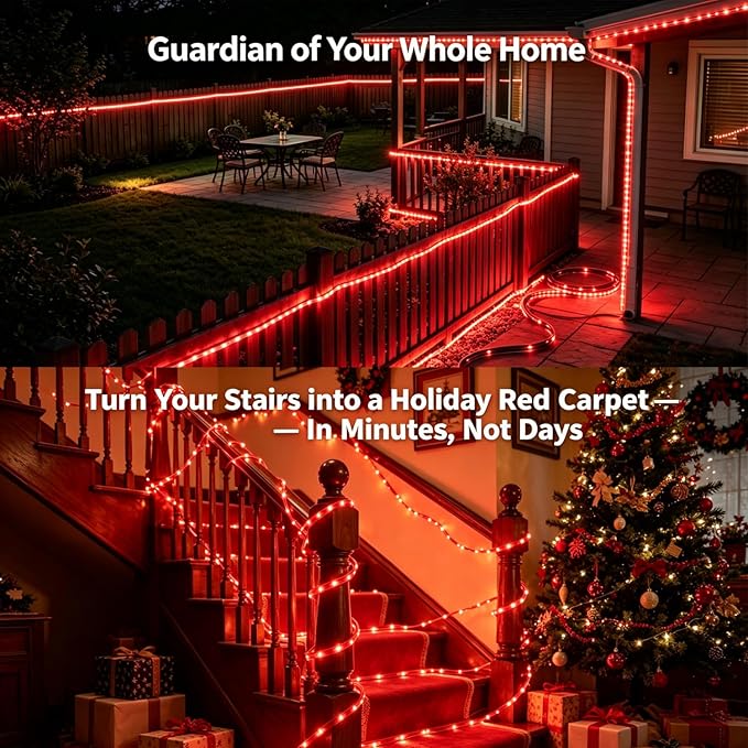 LED Rope Lights, 33Feet Red Flat Flexible Strip Light, Plug in Novelty Lighting, Connectable and Waterproof for Home Christmas Holiday Garden Patio Party Decoration