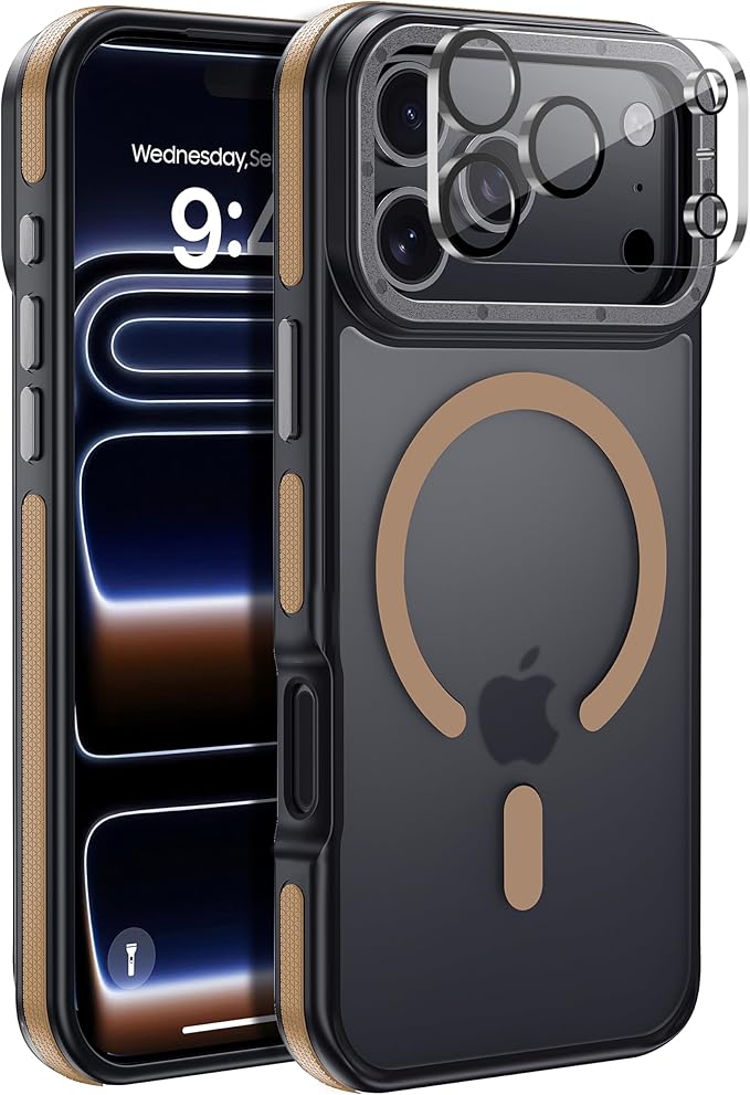 for iPhone 17 Pro Max case with Camera Lens Protector [10Ft Military-Grade Protection] Compatible with fit MagSafe Shockproof Phone case for iPhone 17 Pro max 6.9 inch, Desert Brown Bumper