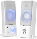 Redragon GS550 PC Gaming Speakers, 2.0 Channel Desktop Computer Sound Bar with Compact Maneuverable Size, Headphone Jack, Quality Bass & Decent Red Backlit, USB Powered w/ 3.5mm Cable, White