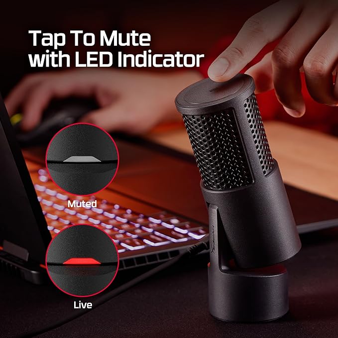HyperX SoloCast 2 – Gaming USB Condenser Mic for PC, USB-C to USB-A, Built-in Pop Filter, Internal Shock Mount, Plug and Play, 24-bit / 96kHz, Compact Tiltable Stand – Black