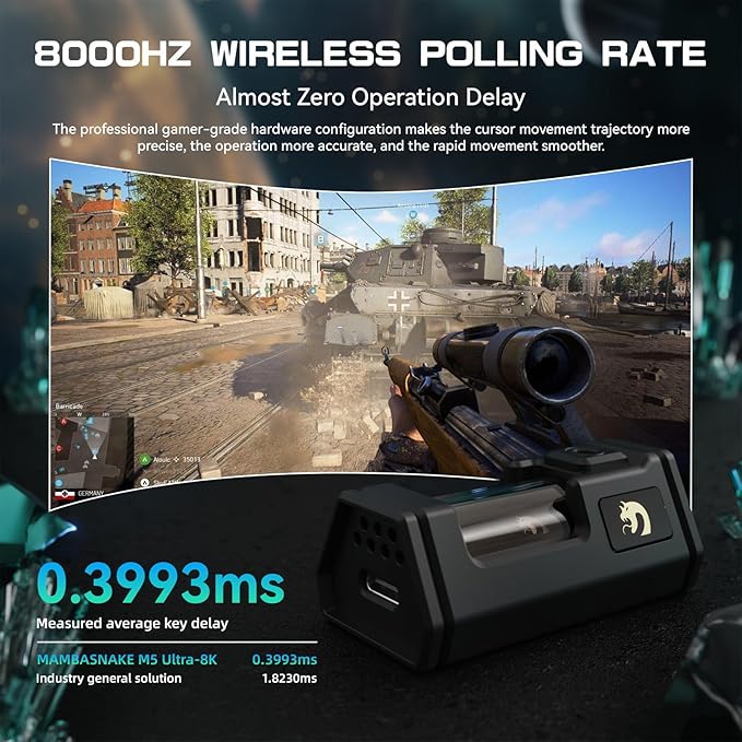 MAMBASNAKE M5 Ultra Carbon Fiber 8KHz Wireless Gaming Mouse,PAW3950MAX Sensor 42K DPI,39g Superlight Tri-Mode 2.4GHz/BT/Wired Computer Mice,Web Driver Support,for Win/Mac/FPS/MOBA/Esports-Green (B)