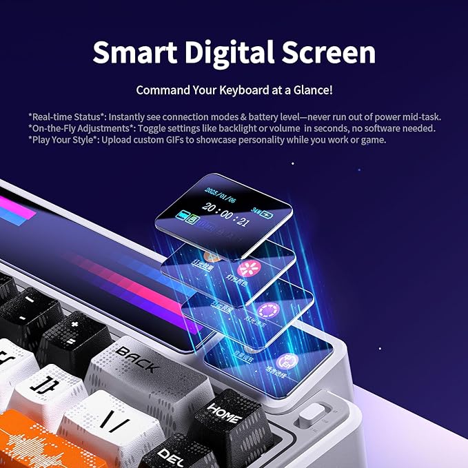 x Aula AMG65 Mechanical Gaming Keyboard w/Dual Screen, 65% Wireless Small Custom RGB Keyboard Quite,Bluetooth/2.4G/Wired, Rapid Trigger, Hot Swappable for Windows Laptop PC Mac - White