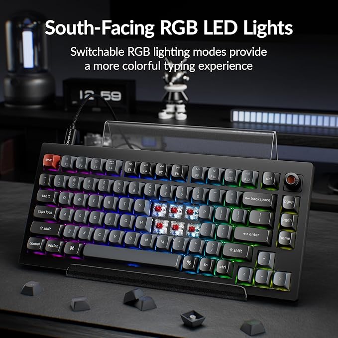 Keychron V1 8K Custom Mechanical Keyboard, 75% Wired Layout, Ultra-Low Latency 8000Hz, QMK Programmable, Hot-Swappable Red Switches, RGB, for Gamers and Typists, Compatible with Mac/Windows/Linux
