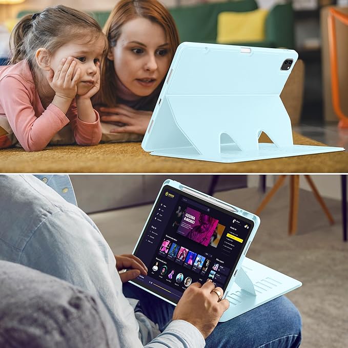 VIKESI Case for iPad Pro 12.9 6th / 5th / 4th / 3rd Generation Case 2022/2021/2020/2018,Multiple Angles Magnetic Stand Cover,Shockproof Soft Back,Pencil Holder,and Auto Sleep/Wake,LCE Blue