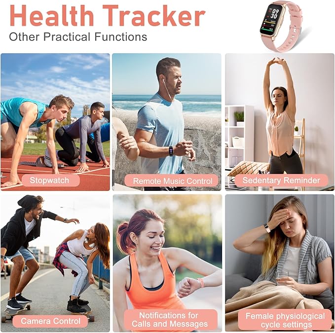 Fitness Tracker with Step Counter/Calories/Stopwatch, Activity Tracker, Health Tracker with Heart Rate Monitor, Sleep Tracker,1.47'' Touch Color Screen, Pedometer Watch for Women Men