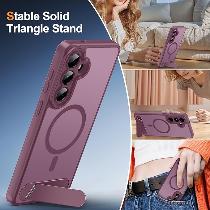 Magnetic for Samsung Galaxy S26+ Plus Case, [Compatible with MagSafe][Full Camera Protection][Built-in Invisible Kickstand] Translucent Matte Phone Case for S26 Plus 6.7" - Wine Red