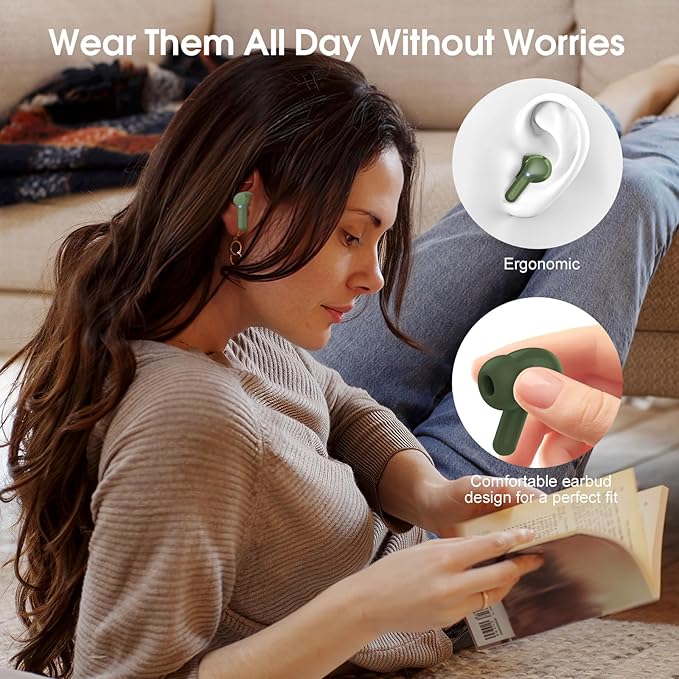 Wireless Earbuds, Bluetooth 5.4 Headphones HiFi Stereo, Bluetooth Earbuds with ENC Noise Cancelling Mic, IP7 Waterproof in Ear Earphones, 48H, LED Display Ear buds for Pad Workout Sports, Retro Green