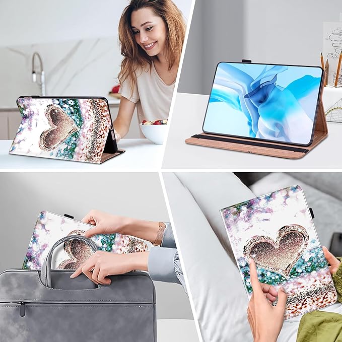 Case for iPad 9th/8th/7th Generation 10.2 Inch (2021/2020/2019), iPad Air 3 2019/ Pro 10.5 2017 Case with Auto Wake/Sleep & Elastic Band, Multi-Angle Viewing Stand Cover - Diamond Peach