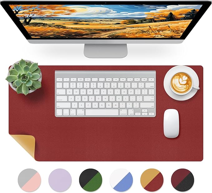 Bloss Red Leather Desk Mat Protector,Large Mouse Pad,Dual-Side Use Mouse Pads,Office Desks Mats,Laptop Protector Desks Mat,Waterproof Dual-Side Desk Keyboard/Writing Pad for Office/Home.23.6"x 13.8"