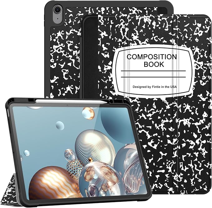 Fintie SlimShell Case for iPad Air 13-inch M4/M3/M2 (2026/2025/2024) - [Built-in Pencil Holder] Soft TPU Protective Stand Back Cover with Auto Wake/Sleep, Composition Book