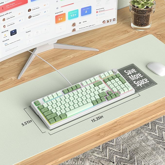 Fogruaden Wired Green Matcha Creamy Mechanical Keyboard with Number Pad, Hot Swappable RGB Gaming Keyboard with Knob, 98 Key, Custom Gasket Mount, Red Switch, NKRO 96% Keyboards for Win/Mac
