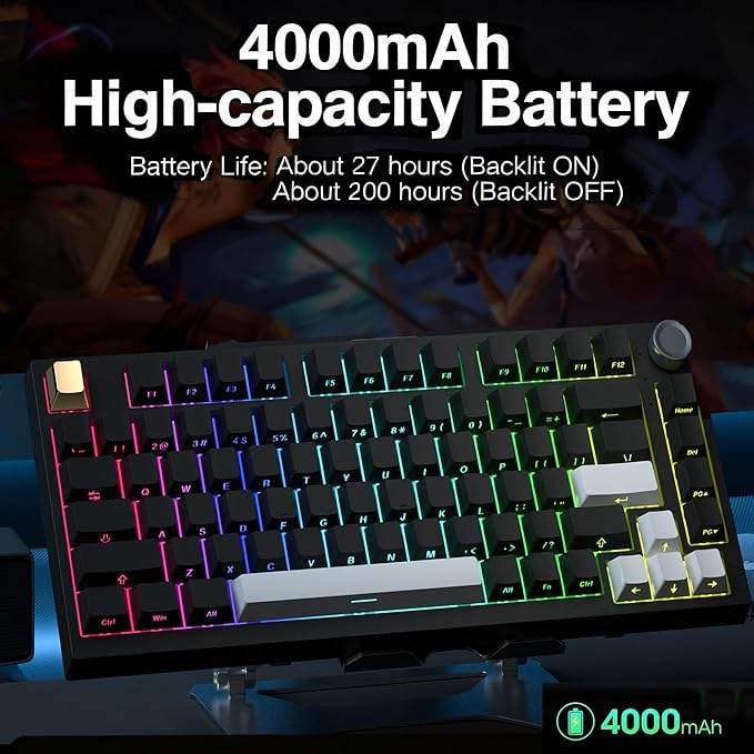 Keymatic Wireless Mechanical Keyboard,75% Hot Swappable Custom Keyboard with Knob,RGB Backlit,Side Printed PBT Keycaps,2.4GHz/USB-C/BT5.0 Mechanical Gaming Keyboards
