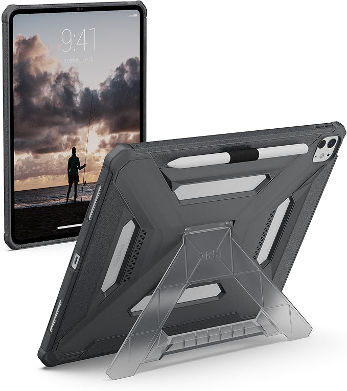 URBAN ARMOR GEAR UAG Designed for iPad Pro 13" 8th/7th Gen 2024-2025 Case A3360 A3361 A3362 - Rugged Transparent Protective Cover with Kickstand and Pencil Holder Scout Plus Ash