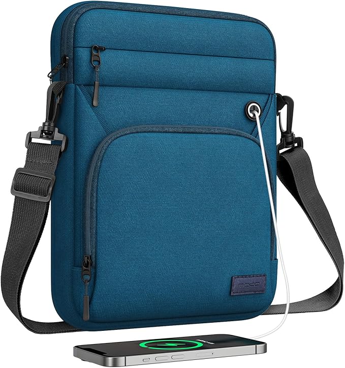 MoKo 9-11 Inch 360° Protective Tablet Sleeve Bag with Earphone Hole & Multi-Pockets, Fits New 11-inch iPad Air M4 2026 & iPadPro 11 M5,iPad A16,iPad10/5/4. 10.9,iPad9/8. 10.2,Tab S8/S9 11,Peacock Blue