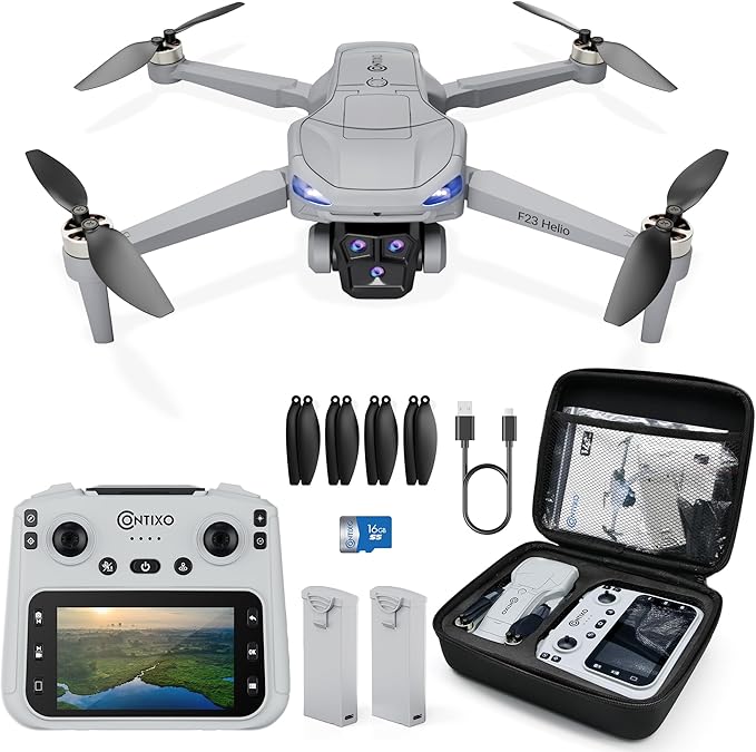 Contixo F23 GPS Drone With Camera, 46 Min Flight Time, 4.5" Screen Remote, Follow Me, Waypoints, 5GHz FPV Transmission, Return to Home, Hand Gestures, Orbit Mode Foldable Drones For Teens & Adults