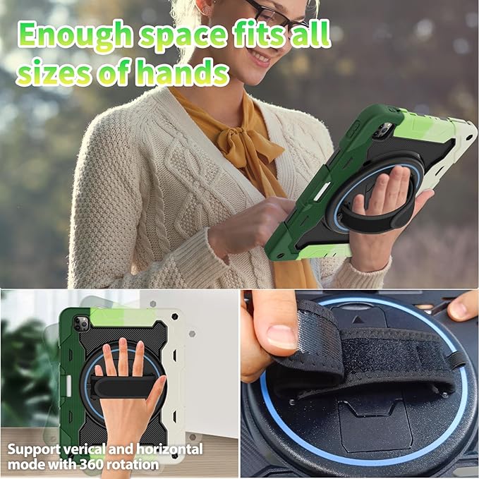 for iPad Pro 12.9 inch Case (6th/5th/4th/3rd Gen),Not fit iPad 12.9 2nd/1st Gen with Screen Protector for Kids with 360 Kickstand Hand Strap Pencil Holder [15ft Drop Protection]