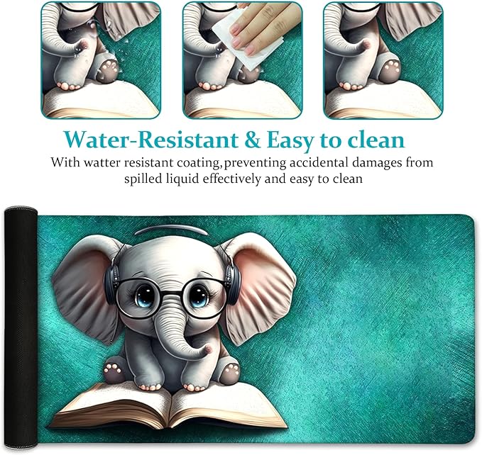 LIMKRIAN Elephant Mouse Pad, Large Extended Non-Slip Gaming Mat for Desk, Cute Keyboard and Mouse Pad for Computer, Laptop, Office Work, and Home, Stylish Desk Accessories (31.5x11.8 in)
