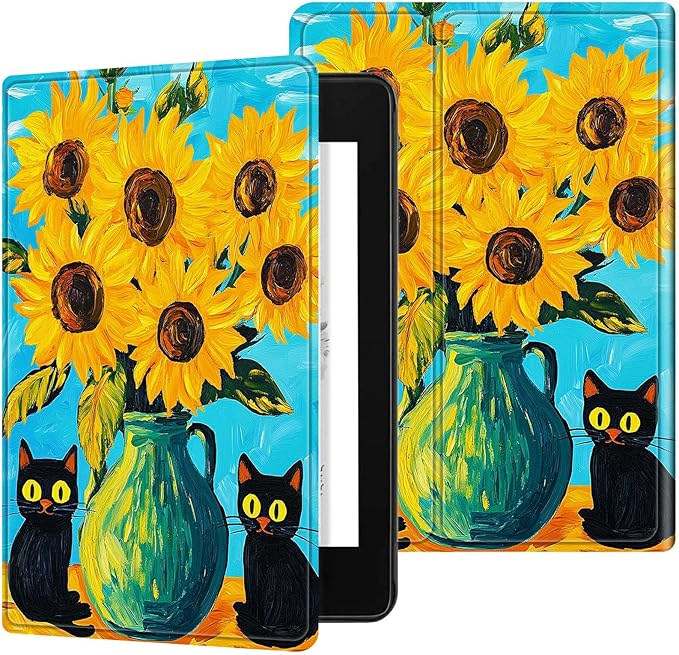 for 6.8" Kindle Paperwhite (11th Generation 2021) and Kindle Paperwhite Signature Edition Case, Slim Kickstand Stand Leather Smart Cover with Auto Wake/Sleep, Art Turtle