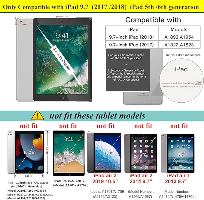 for Apple iPad 6th/5th Generation 9.7 inch Case 2018/2017 Clear Back Transparent Soft TPU Shockproof Bumper Cover Crystal Silicone Gel Rubber Lightweight Protective Shell for iPad 9.7, Clear