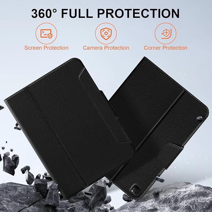 for iPad Pro 12.9" 6/5/4/3rd Generation Case 2022/2021/2020/2018, Smart Leather Folio Stand Cover with Buckle with Built-in Apple Pencil Holder & Auto Wake/Sleep & Multi Viewing Angles, Black