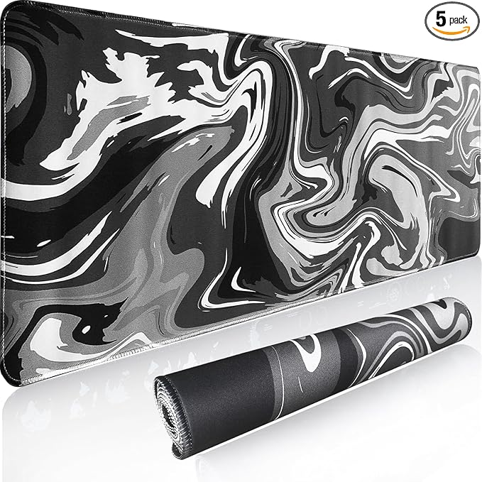 Gaming Mouse Pad XL XXL with World Map(31.5 x 11.8in), Desk Mat&Large Mouse Pad Keyboard Mat 3MM Anti Slip and Waterproof Rubber Mouse Pad (Black Marble Fluid Design)…