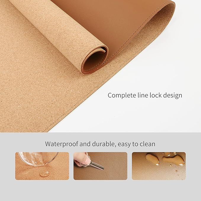RENMTURE Dual-Sided Mouse Pad, Natural Cork & PU Leather Large Desk Pad for Office and Home Work, Desk Protector Non-Slip, Waterproof, Easy Clean (Brown, 32"x16")