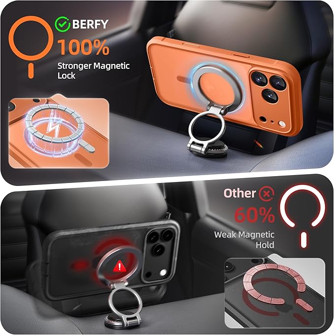 BERFY for iPhone 17 Pro Max Case, Compatible with MagSafe, Built-in Glass Screen Protector, Camera Protection, Shockproof Full Body Phone case 6.9", Translucent Cosmic Orange