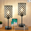 GyroVu Touch Control Table Lamp, Black Crystal Table Lamps Set of 2 with 2 USB Charging Ports, Dimmable Bedside Nightstand Lamps for Living Room, Bedroom, Guest Room, Bulbs Included