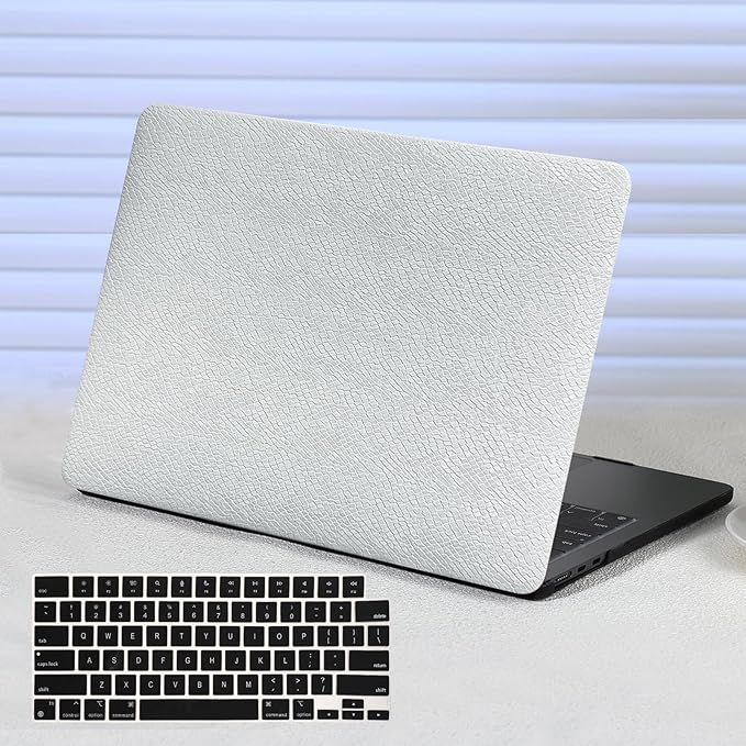 Funut for MacBook Air 13 inch Case 2022 2021 2020 2019 2018 Release A2337 M1 A2179 A1932 Touch ID, Luxury Snake PU Leather Scratch & Shockproof Hard Shell Case & Keyboard Cover,Snake White