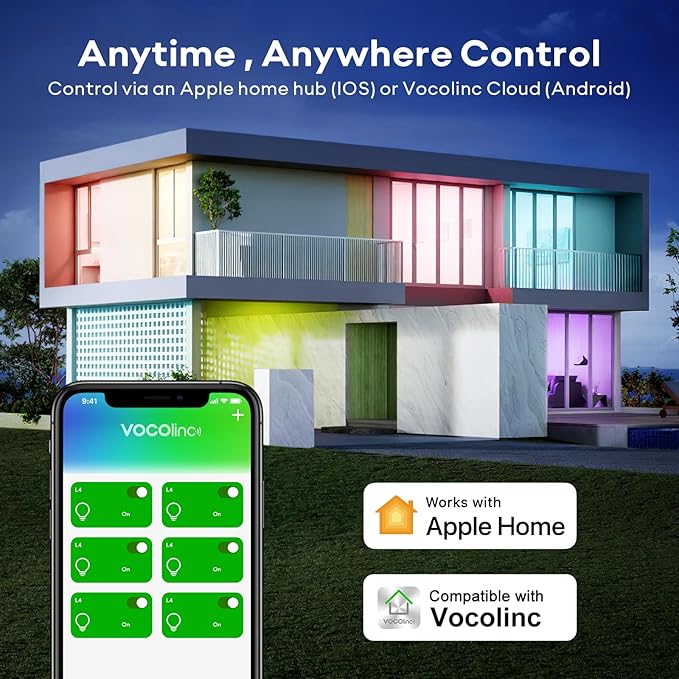 VOCOlinc Smart Light Bulb Works with Apple Homekit, Alexa, Google Home, Full Color Changing WiFi LED Bulbs, 850 Lumens Dimmable Multicolor 2200K-7000K, A21, 9.5W, 4 Pack
