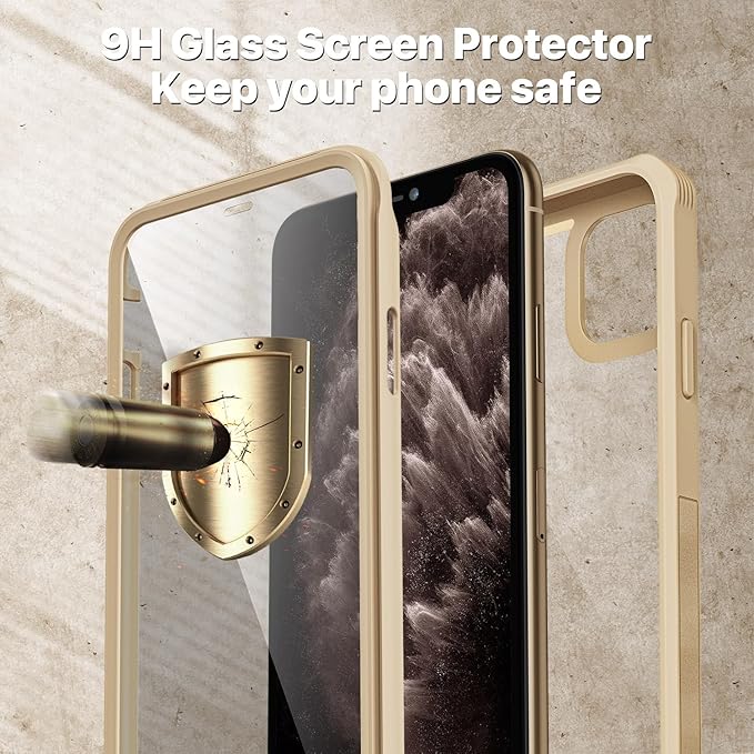 CENHUFO Privacy for iPhone 11 Pro Max Case, Full Body Phone Case with Built-in 9H Tempered Glass Privacy Screen Protector and Camera Lens Protector, Anti Peep Shockproof Bumper Clear Cover - Beige
