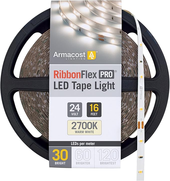 Armacost Lighting RibbonFlex Pro 24V White LED Strip Lights 30 LED/m, 2700K, 16.4 ft 134230