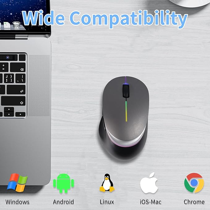 Ergonomic Wireless Bluetooth Mouse Vertical Rechargeable Silent Portable Ergo Mice with RGB Light & 2.4G USB Receiver,Dual Mode,for PC/Laptop/Computer/Desktop/Tablet/MacBook,Office Work Gift-Gray