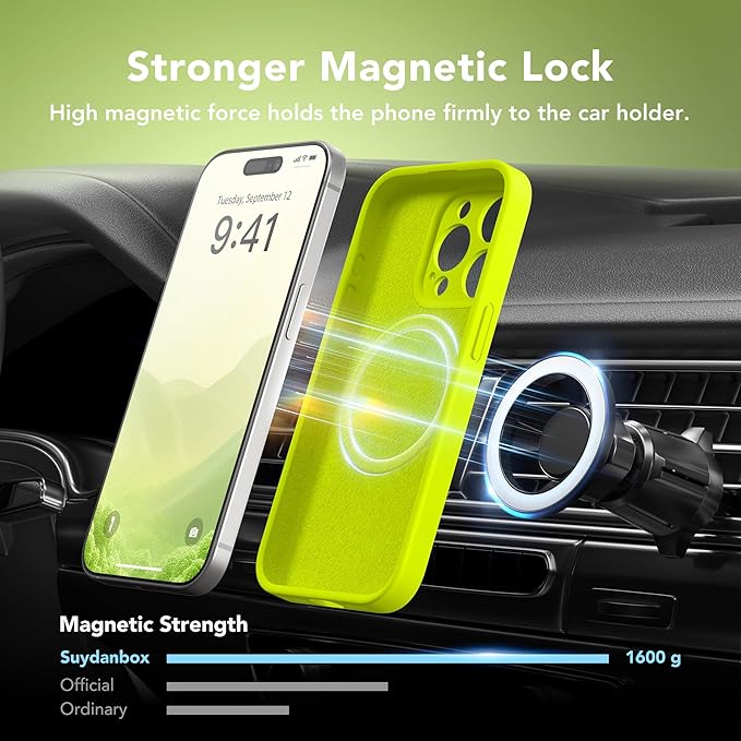 Magnetic for iPhone 14 Pro Max Case, Compatible with MagSafe, [Full Camera Protection][Screen Protector] Silicone Shockproof Protective Phone Case for iPhone 14 Pro Max, Fluorescent Green