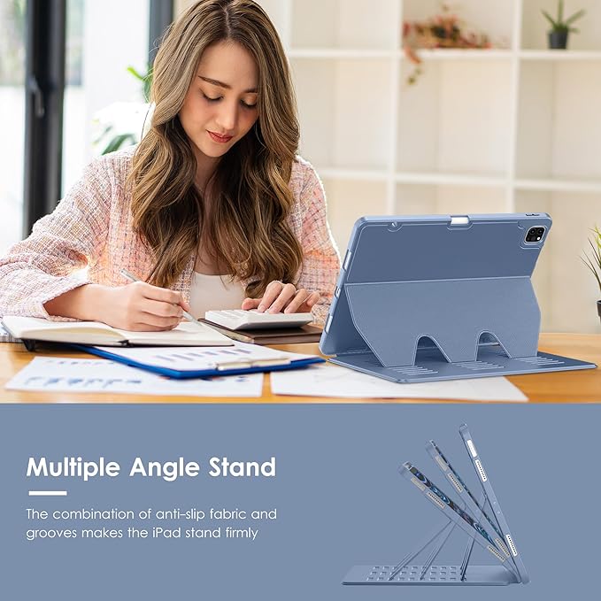 VIKESI Case for iPad Pro 12.9 6th / 5th / 4th / 3rd Generation Case 2022/2021/2020/2018,Multiple Angles Magnetic Stand Cover,Shockproof Soft Back,Pencil Holder,and Auto Sleep/Wake,Mist Blue